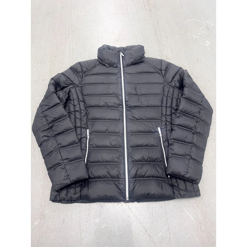 Michael Kors Down Puffer Jacket Womens Medium Black Quilted Packable Full Zip
